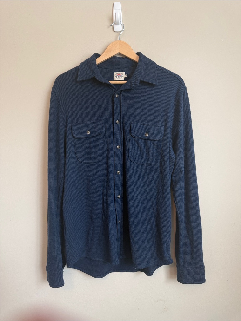 Faherty Dark Navy Textured Long-Sleeve Button-Down Shirt